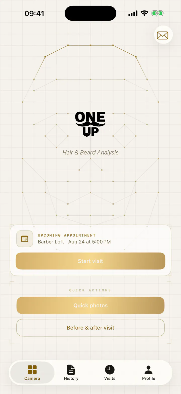 The One-UP home screen with the next appointment.